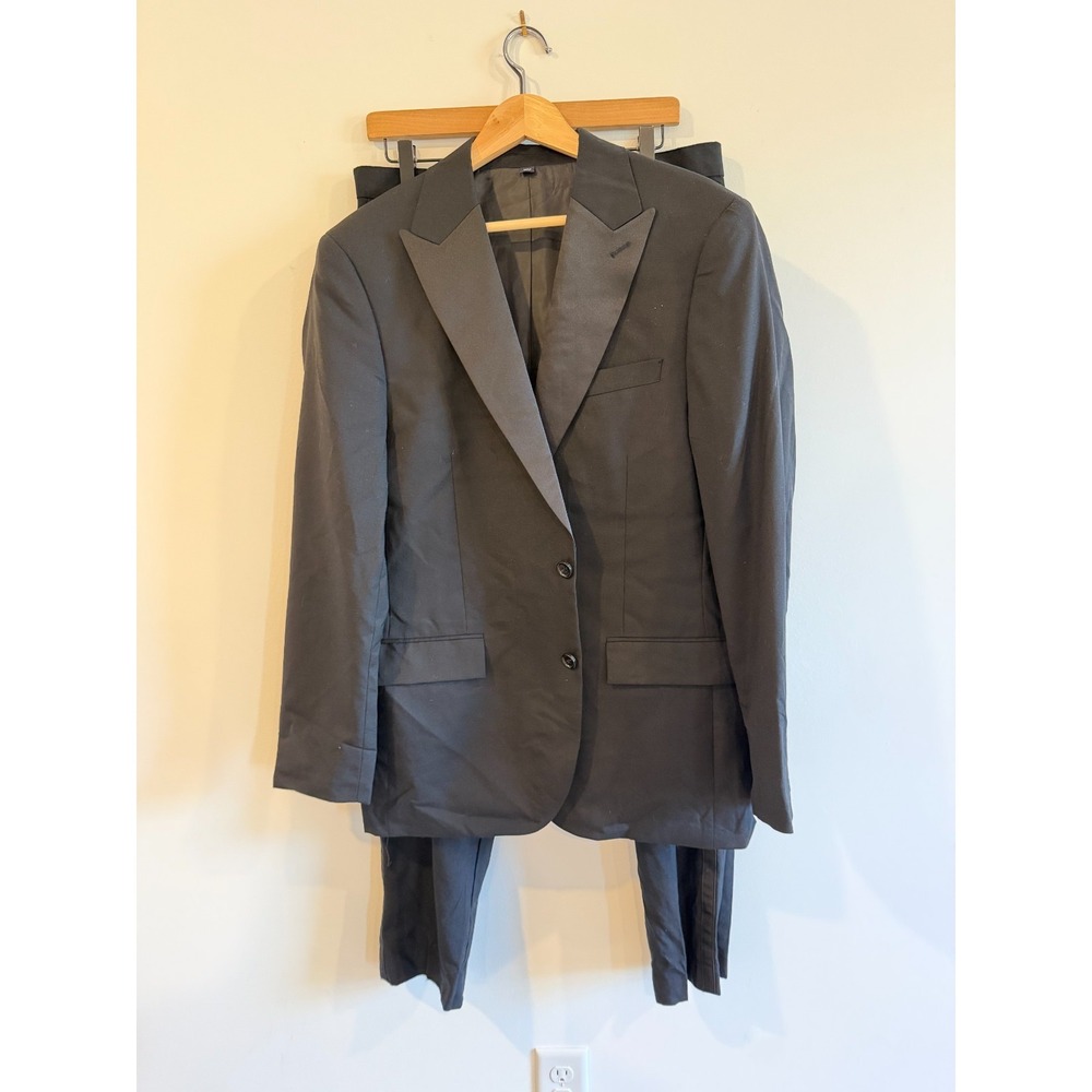 J Crew 42R 33x32 Black Thompson Tuxedo 2pc Pant Suit Tux Formal Wool Satin Mens